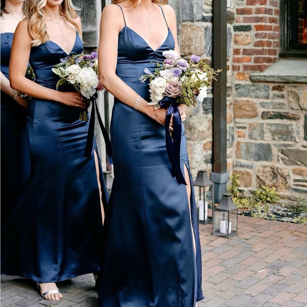 Amsale Midnight Blue Satin Maxi Dress